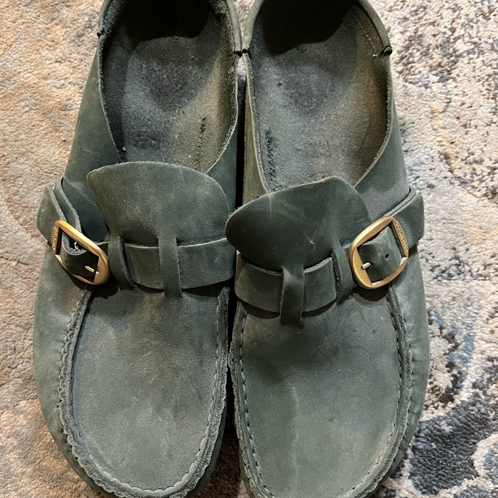 Birkenstock Green Mules with Gold Buckle